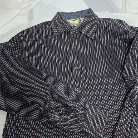 Men visconti uomo brown black blue chevron button down long sleeve shirt size L - Picture 1 of 5